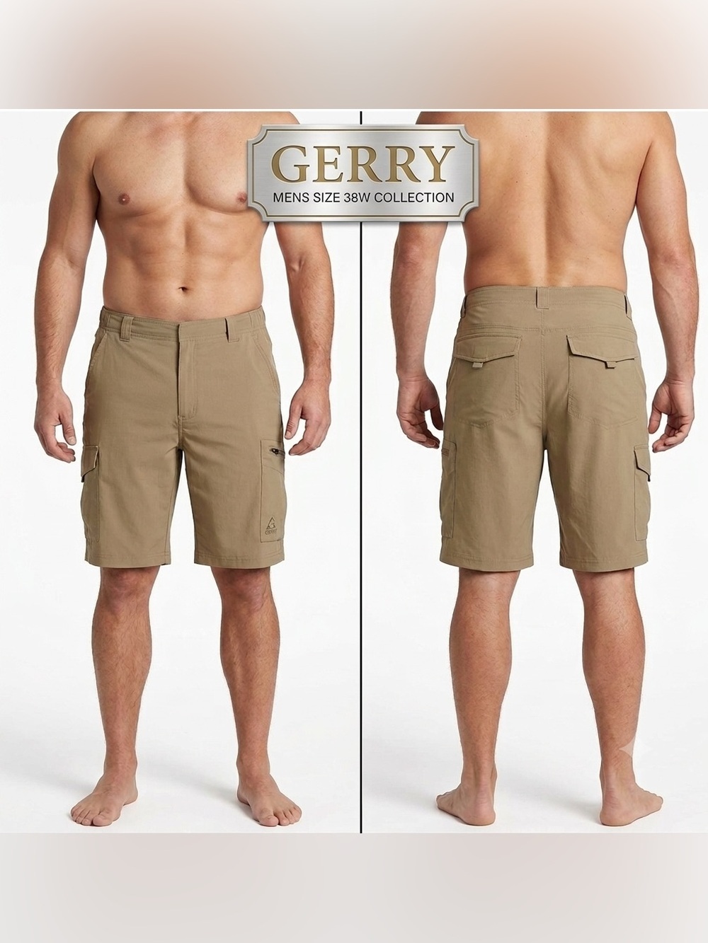 Gerry Light Brown Elastic Waist Cargo Pocket Men Shorts 38